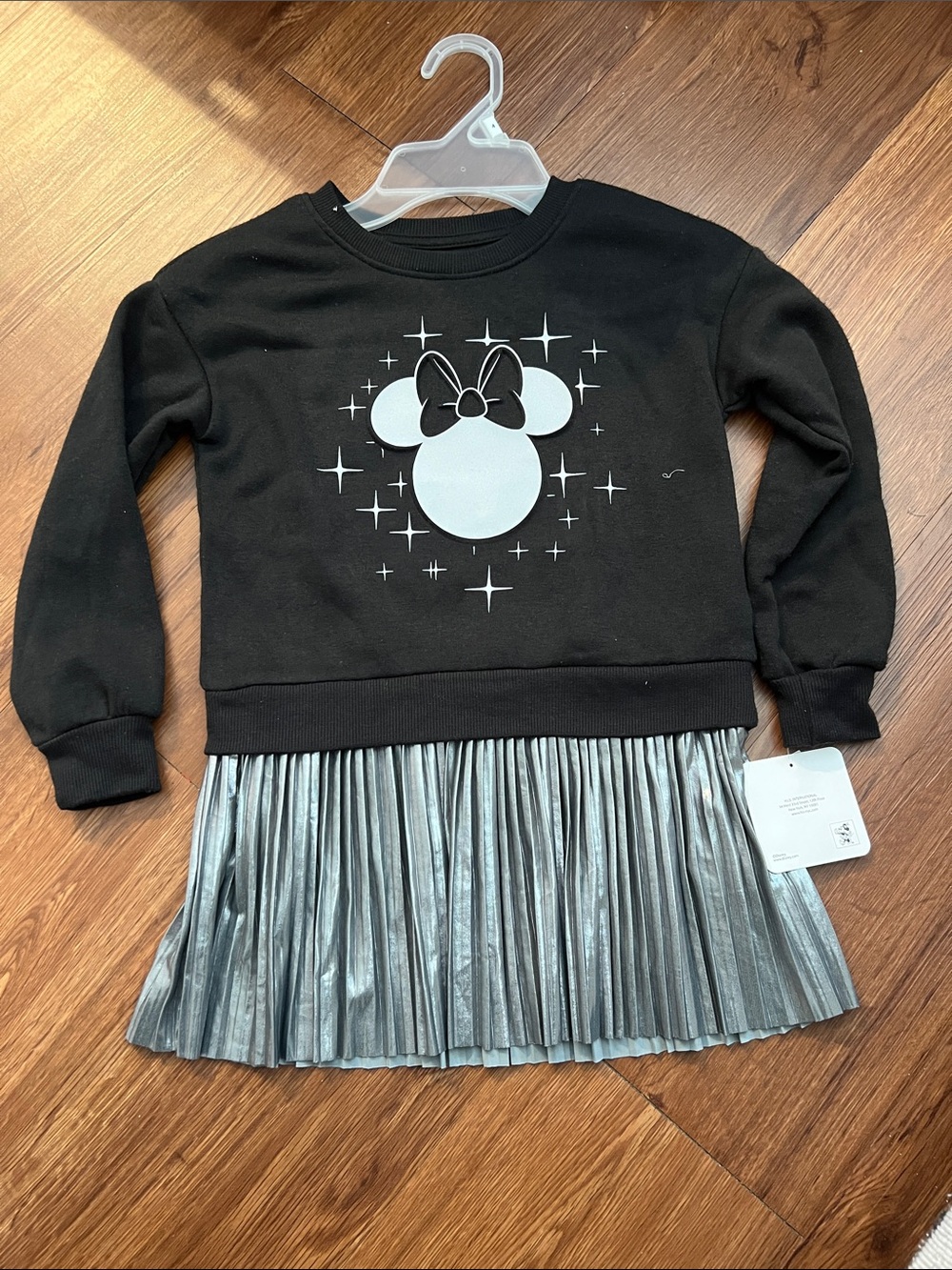Girls Black Minnie Mouse Dress with Silver Pleated Skirt